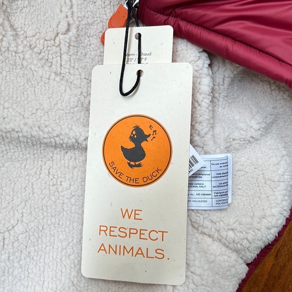 NWT Save the Duck Faux Shearling Puffer Jacket in Ruby Red - Picture 8 of 16